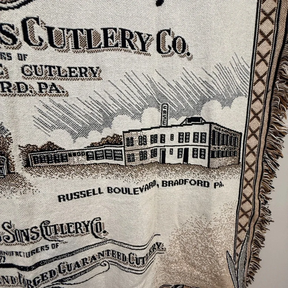Vintage W.R. Case & Sons Cutlery Co. Woven Tapestry Throw Blanket Souvenir 48x60
